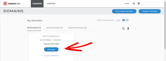 domain.com manage button