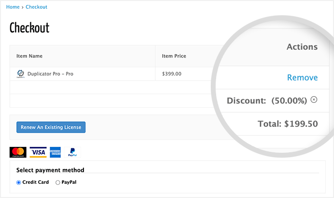 Duplicator Pro checkout