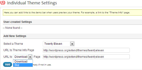 theme demo bar individual theme settings