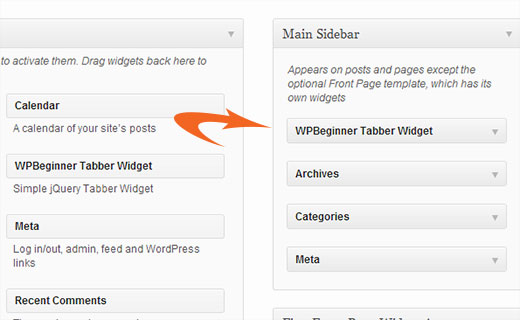 Drag and drop WPBeginner Tabber Widget into your Sidebar