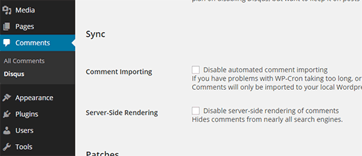 Disqus sync settings