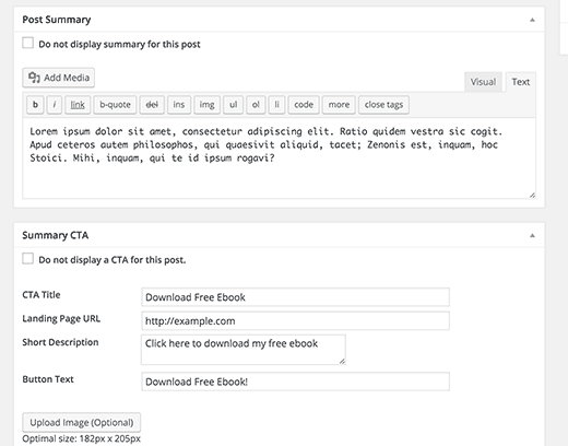 Adding summary and call to action to WordPress posts