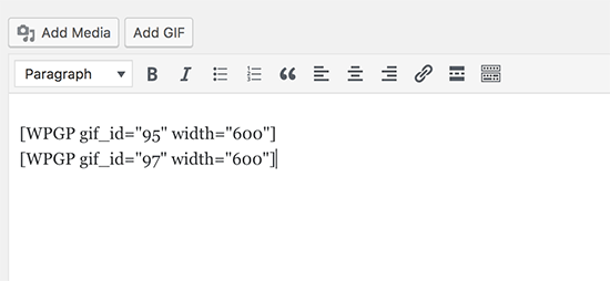 GIF shortcode in WordPress post editor