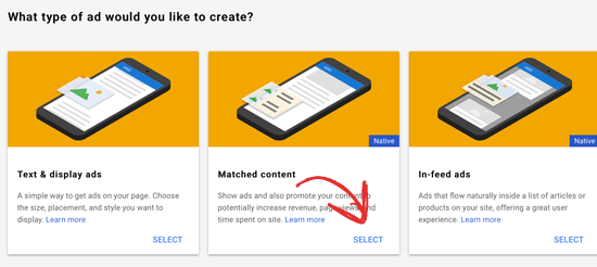 Select Google Matched Content