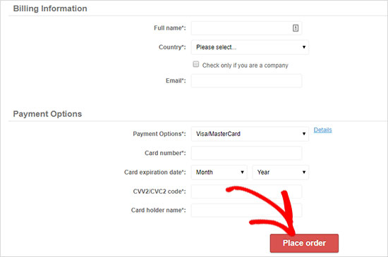 Billing information and place order