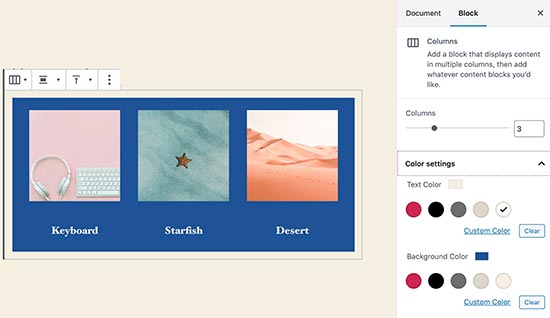 Column colors in WordPress 5.4