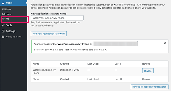 Application passwords in WordPress 5.6