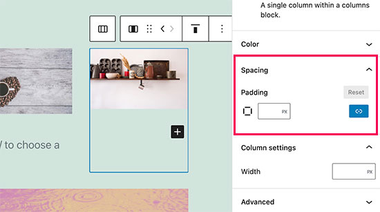 Adjust column spacing