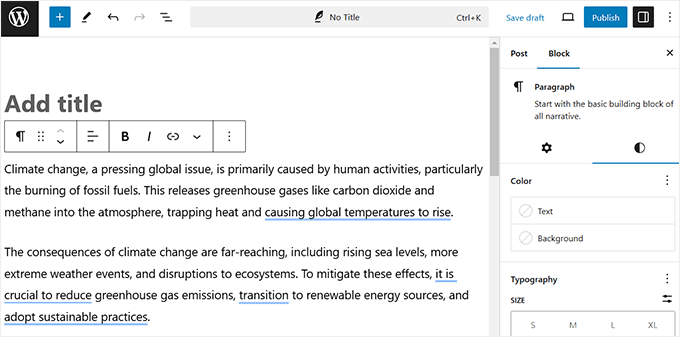 Visual editor mode in WordPress