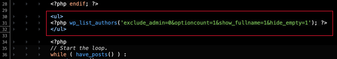 Author List Code Snippet