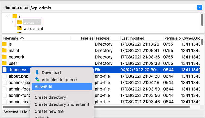 Navigate to wp-admin and Locate .htaccess