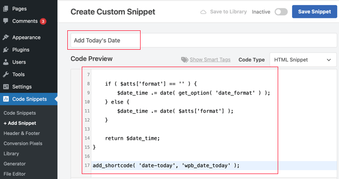 Add a Title and the Code Snippet to WPCode