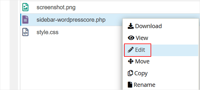 Editing the new sidebar.php template in Bluehost file manager