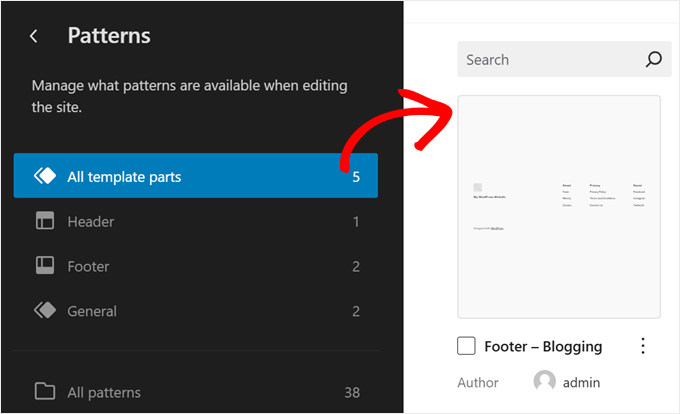 Editing the footer template part in FSE