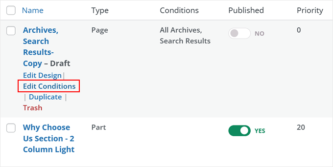 Editing the archives template conditions in SeedProd