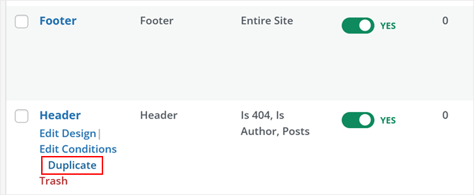 Duplicating the header template in SeedProd