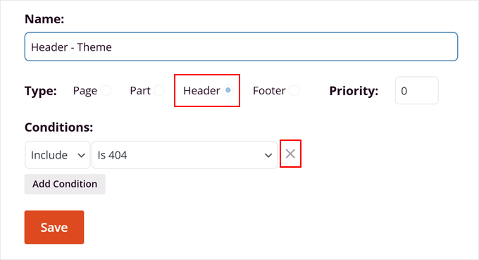 Configuring the header template conditions in SeedProd