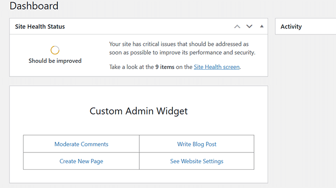 Admin widget HTML preview