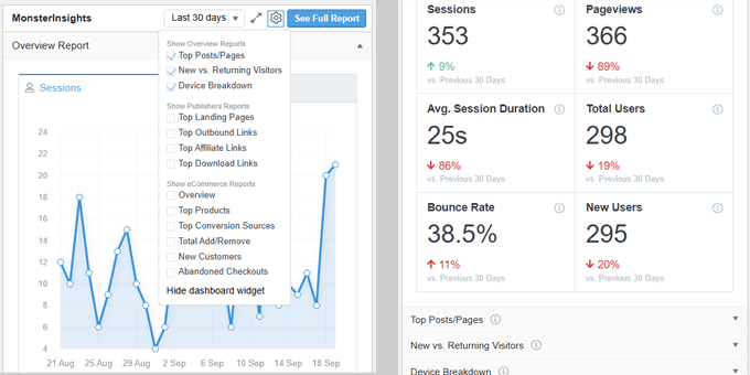 MonsterInsights dashboard widget