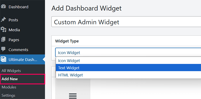 Adding new custom admin widget