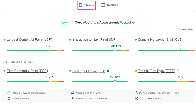 Core Web Vitals report