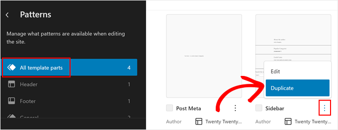 Duplicating the Sidebar template in full-site editor