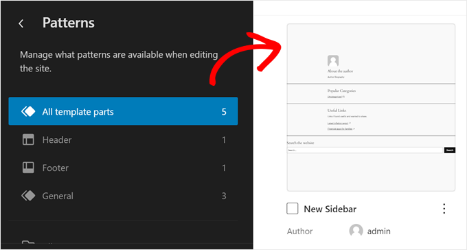 Editing the new sidebar template in full-site editor