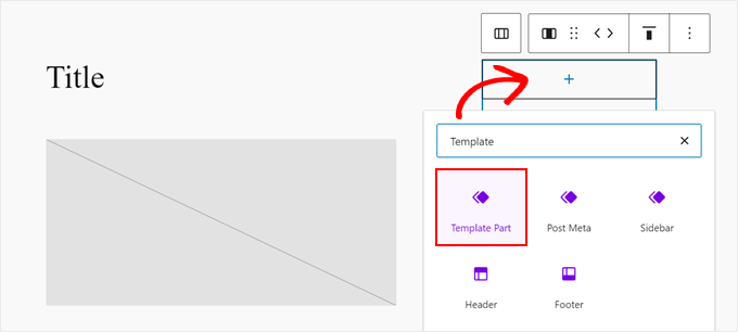 Adding a template part block in the full-site editor