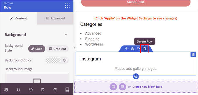 Deleting an existing row in SeedProd