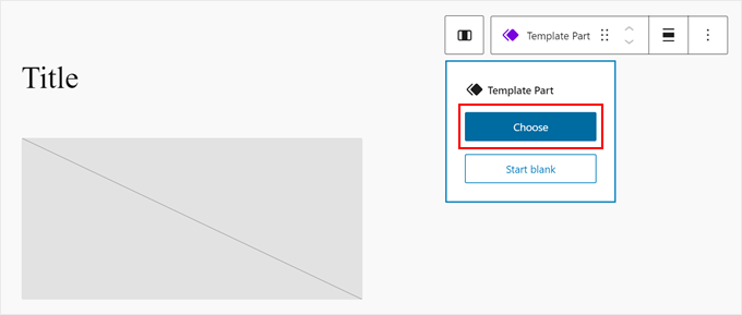 Choosing a template part to add to the page using the full-site editor