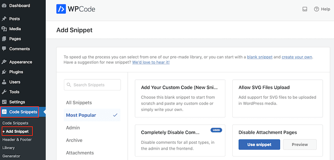 Adding custom code snippets to WordPress