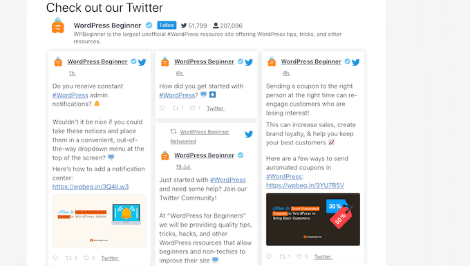 An example of an embedded Twitter feed, created using Smash Balloon