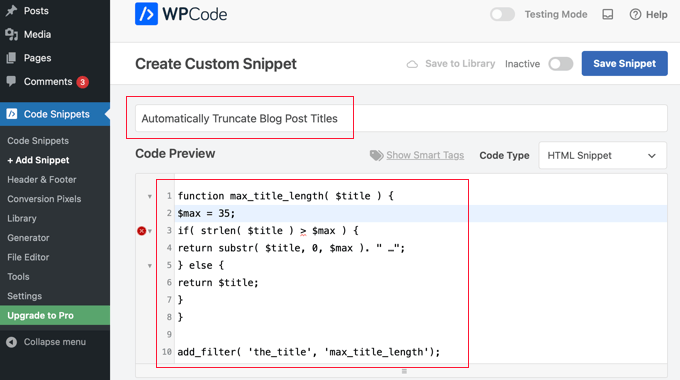 Truncating Headlines Using WPCode