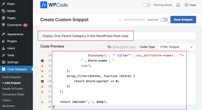 Adding a Title and Code Snippet to WPCode