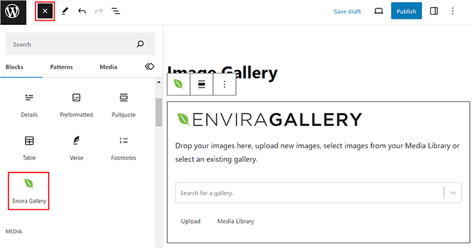 Envira Galeri bloğunu ekleyin