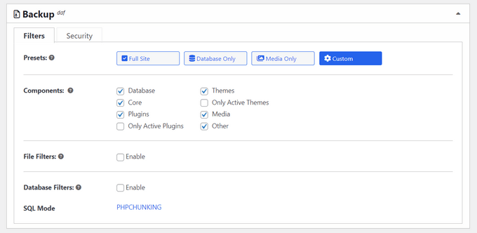 Customize your WordPress backup