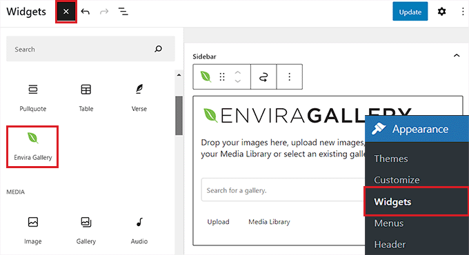 Add Envira block in the sidebar