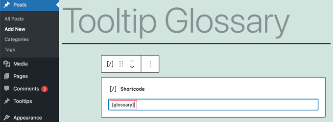 Adicionando o Shortcode do Glossário