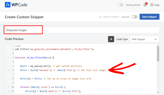 Add code snippet for grayscale images