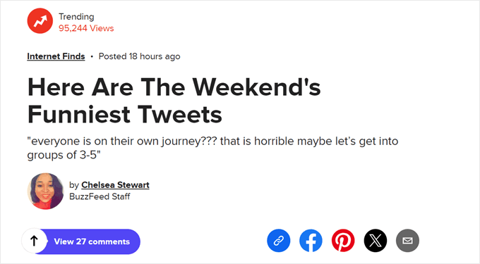 A Buzzfeed blog post that features the latest tweets