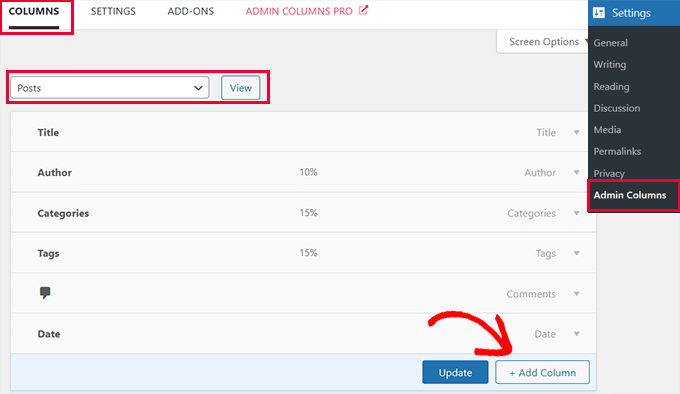 Adding a column in Admin Columns