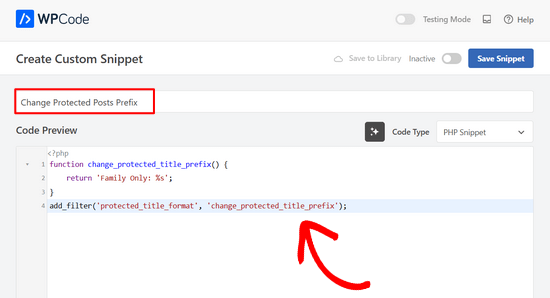 Paste the code snippet into the Code Preview box