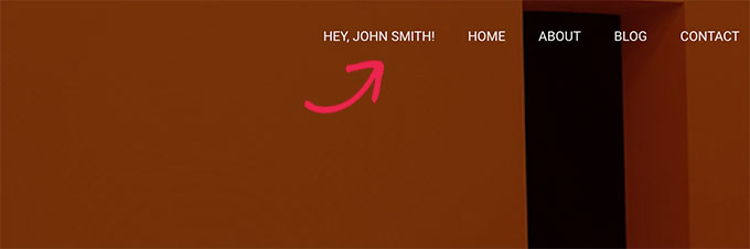 User name in WordPress navigation menu