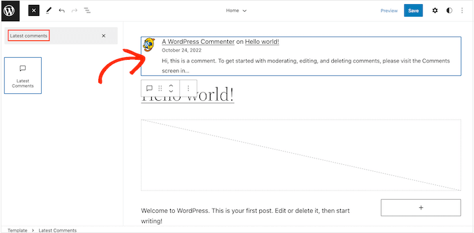 Adding a Latest Comments block in WordPress