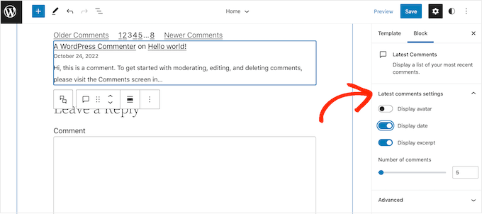 Configuring the latest comments on your WordPress homepage
