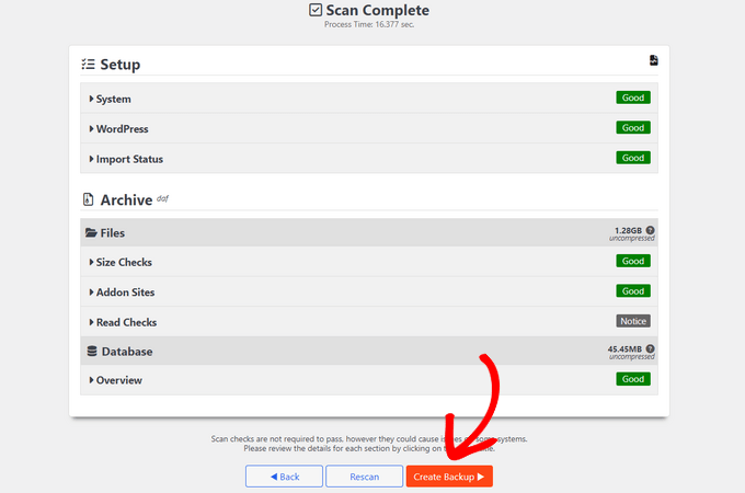 Create backup after scan is complete