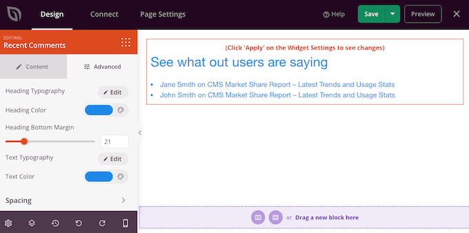 Customizing the latest comments widget