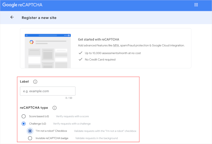 Register a new reCaptcha