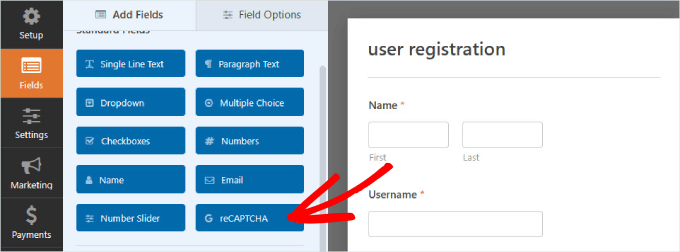 reCaptcha button in WPForms