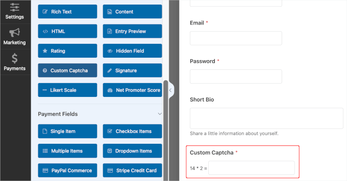 Adding custom captcha in WPForms